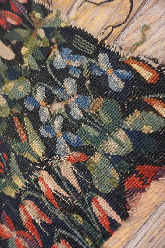 1'x1' Antique Tapestry Square Small Scatter Size Wool & Silk Black Rug gallery