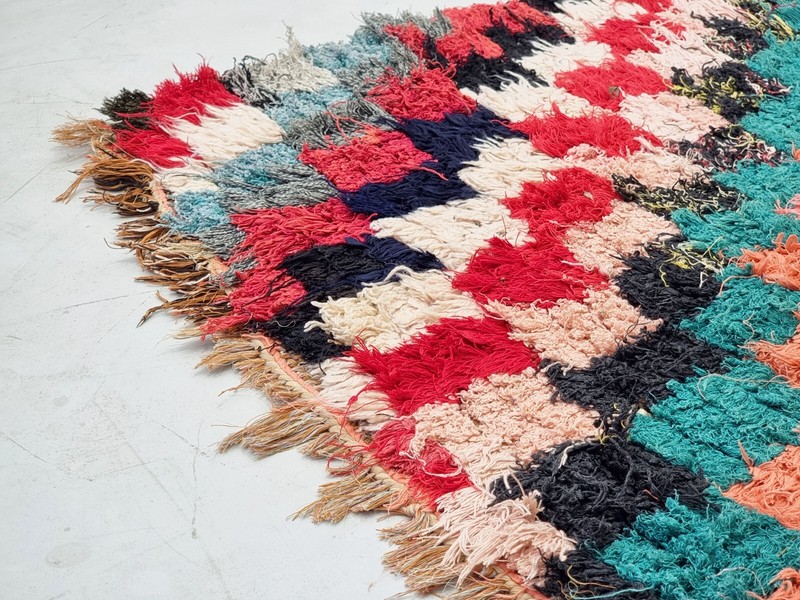 Moroccan Handmade Vintage Rug 3'1x5'4 Berber Checkered Multicolor Cotton Rug gallery