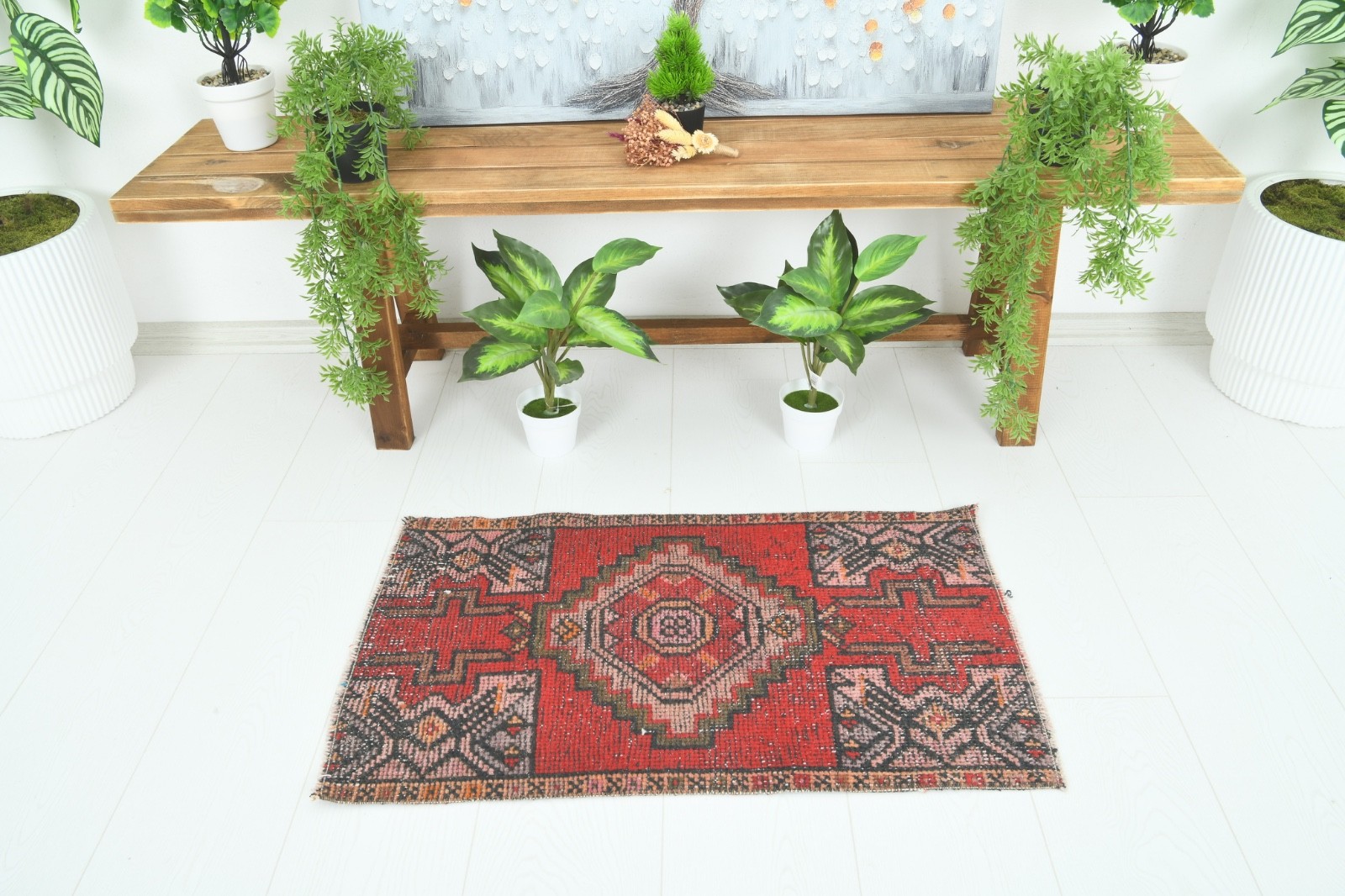 Turkish Door Mat Small Rug 2x3 Hand-Knotted Vintage Oushak Mini Rug Carpet,864 gallery