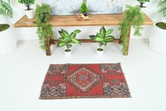 Turkish Door Mat Small Rug 2×3 Hand-Knotted Vintage Oushak Mini Rug Carpet,864