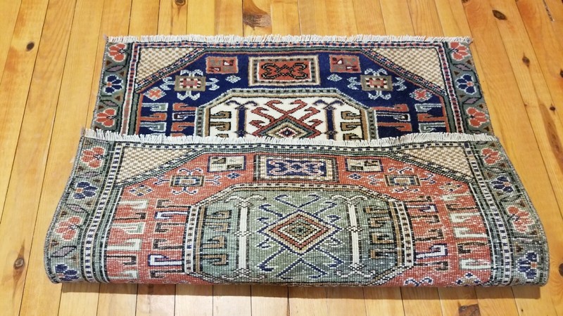 Beautiful 1930-1939s Antique Wool Pile Natural Dyes Bunyan Rug 2'1''x2'3'' gallery