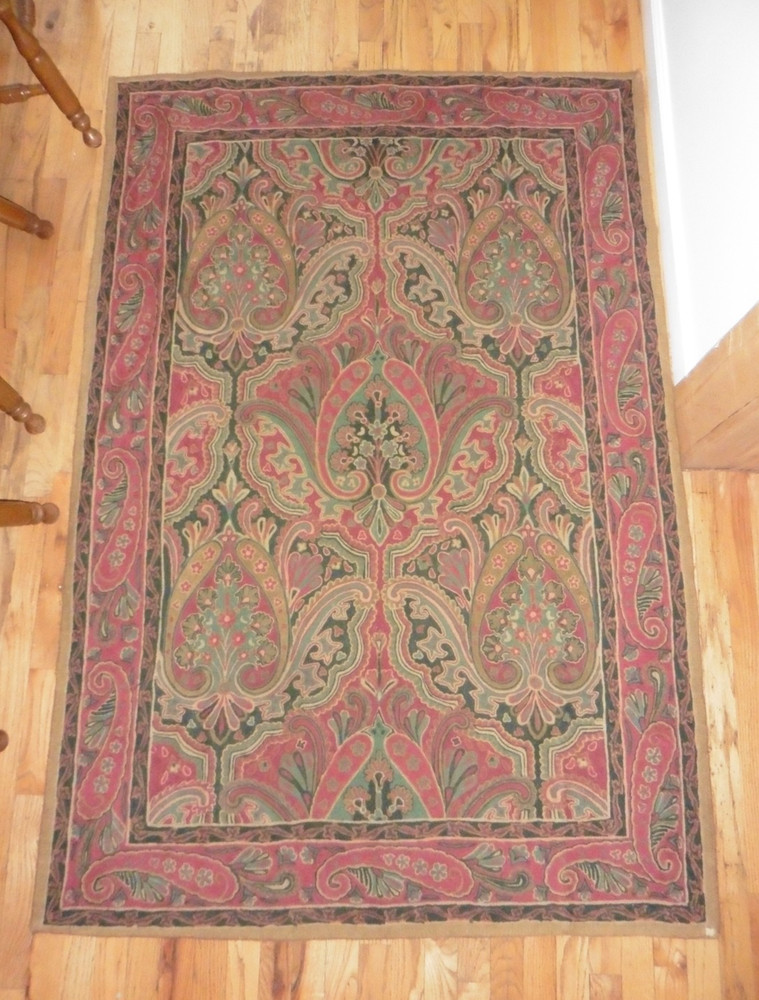Antique Persian Area Rug Traditional Paisley Pattern Maroon & Green 70" x 48"
