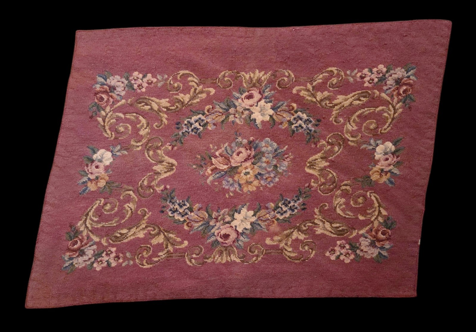 Antique Wool Needlepoint Aubusson Floral Rug 4x6 Handmade Tapestry Rhombus Shape gallery
