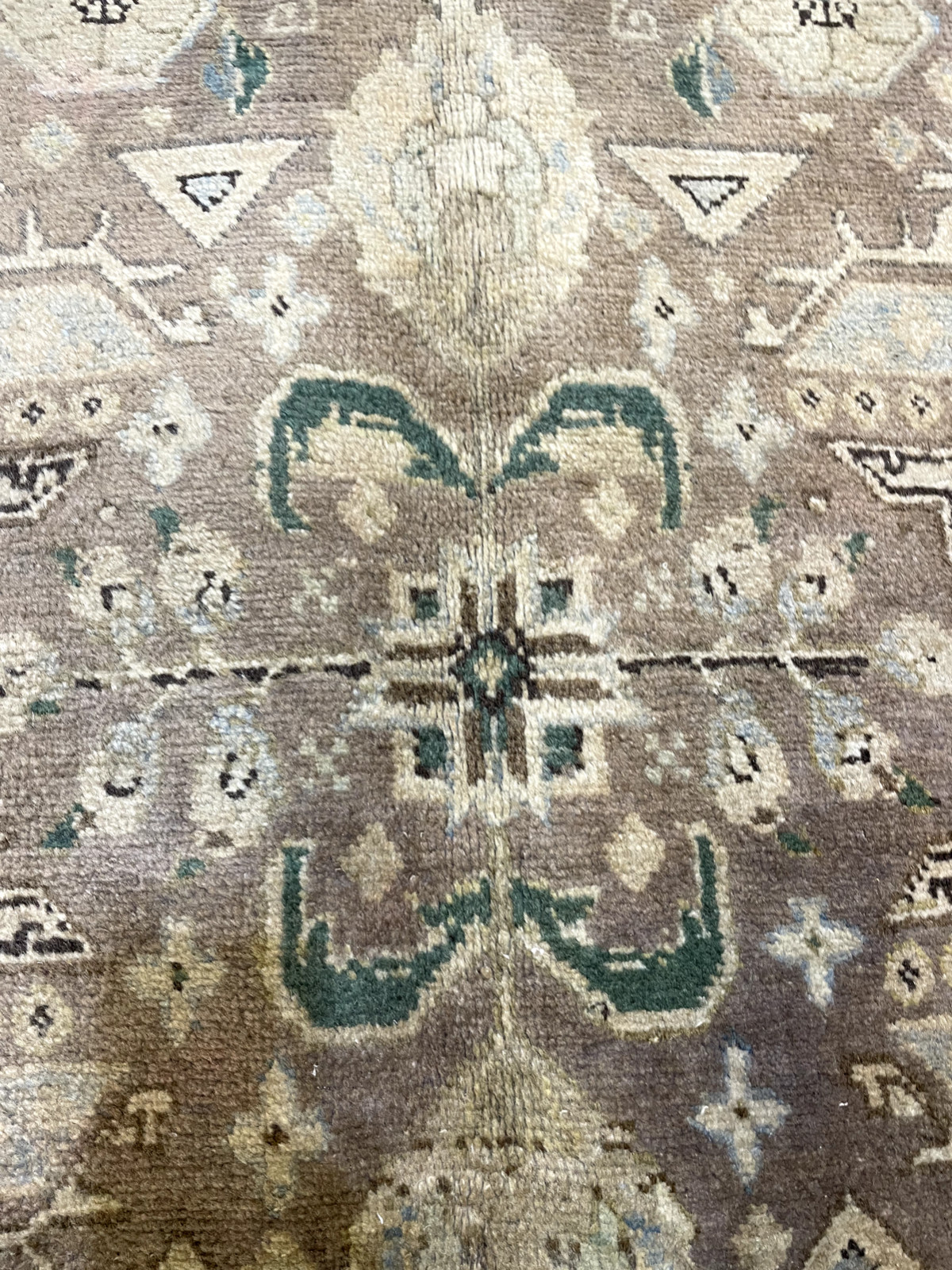 Antique Oriental Hand-Knotted Wool Area Rug Ivory/Green/Light Brown 6'8" x 9'8" gallery