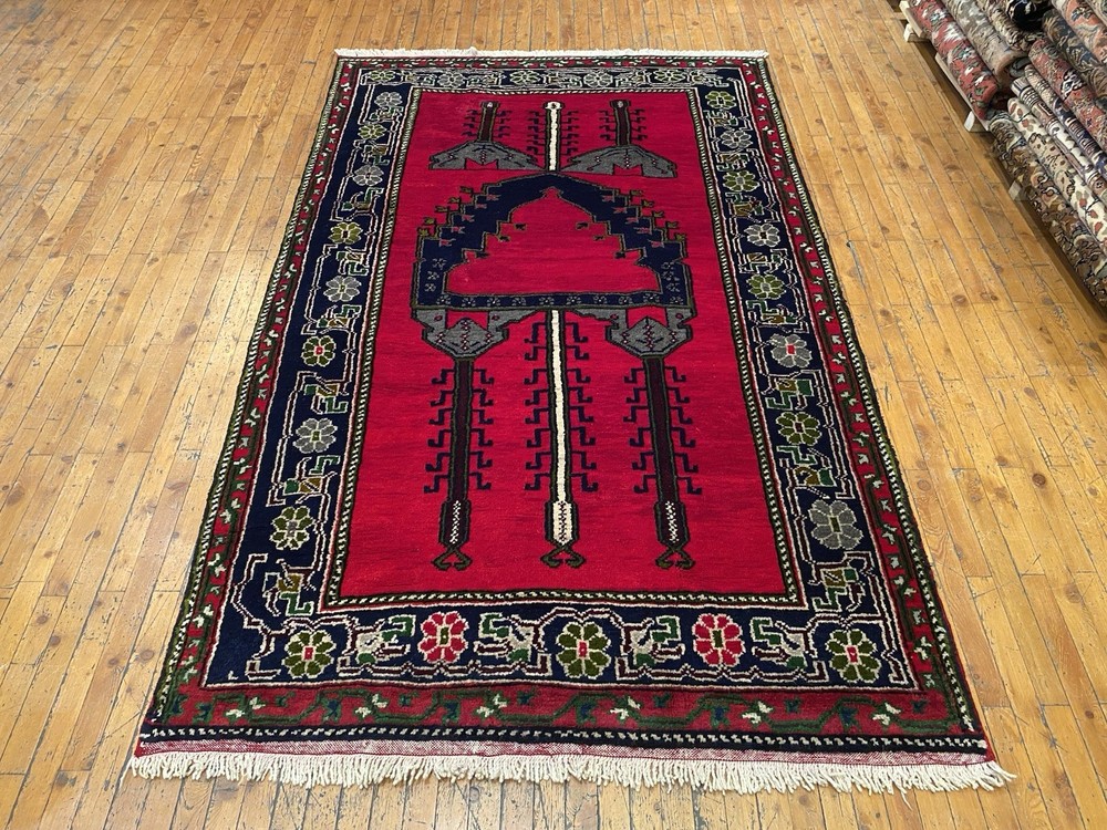 Bohemian Vintage 1940-1950s Indigo Blue Dye Wool Pile Taspinar Rug 4’8”x7’7”