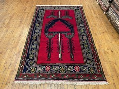 Bohemian Vintage 1940-1950s Indigo Blue Dye Wool Pile Taspinar Rug 4’8”x7’7”