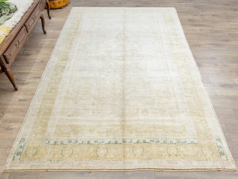 Turkish Oushak Muted Neutral Wool Area Rug 6.6x10.2 ft Hand Woven Vintage Carpet gallery