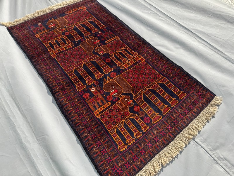 Antique Afghan Hand Knotted 3x5 Ft Wool Rug Traditional Turkmen Pictorial Carpet gallery