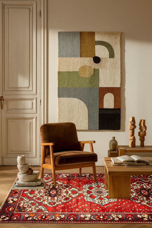 Vintage Geometric Area Rug 5'4" x 9'9" Traditional Hand-Knotted Wool Carpet gallery