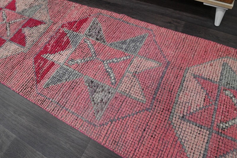Vintage Turkish Runner Rug 2x10ft PINK Handmade Anatolian Oushak Hallway Wool gallery
