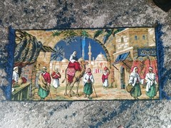 Fringed Tapestry Wall Hanging Rug VTG 70s Middle Eastern Arabic Desert Bazaar