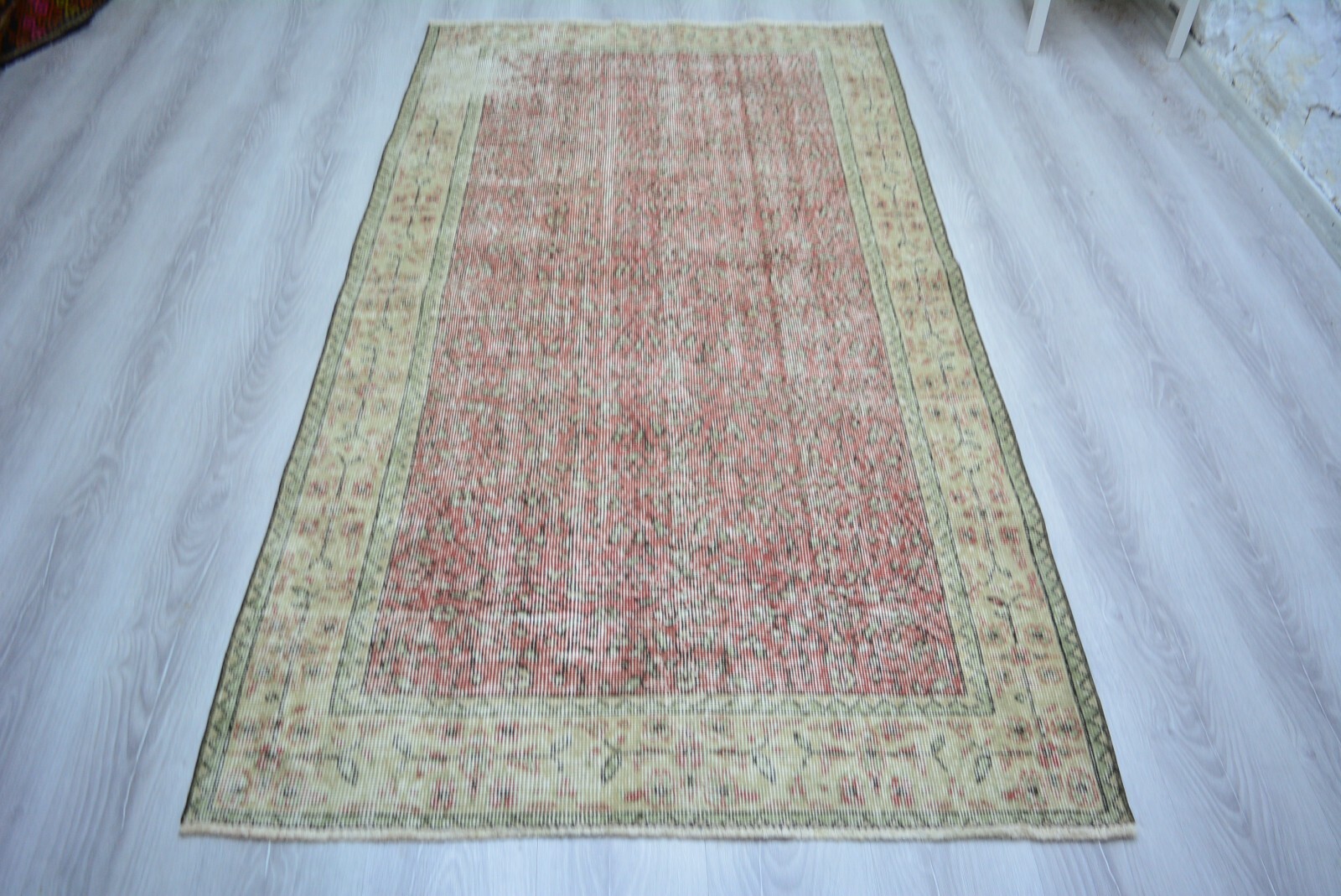 Antique Multicolor Handmade Bordered Rug, 3.7x6.7ft, Turkish Vintage Floral Rug, gallery