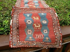 1880 CAUCASIAN ANTIQUE SADDLE BAG SOUMAC WITH ANIMALS