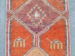 Rare Antique rug 3×10, Turkish runner 3×10 vintage, Heriz rug, Herki rug Orange
