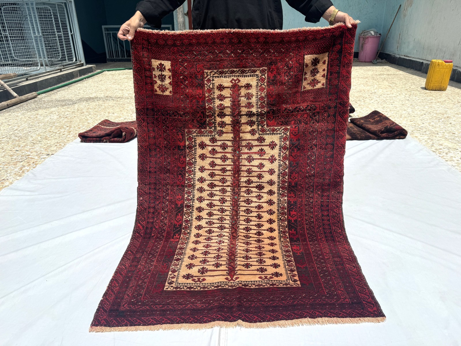 3x5Afghan Hand Knotted Faded Terracotta Rug Geometric Turkmen Prayer Area Carpet gallery
