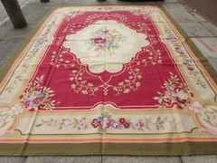 Vintage Hand Made French Design Wool Red Green Original Large Aubusson 417X303cm