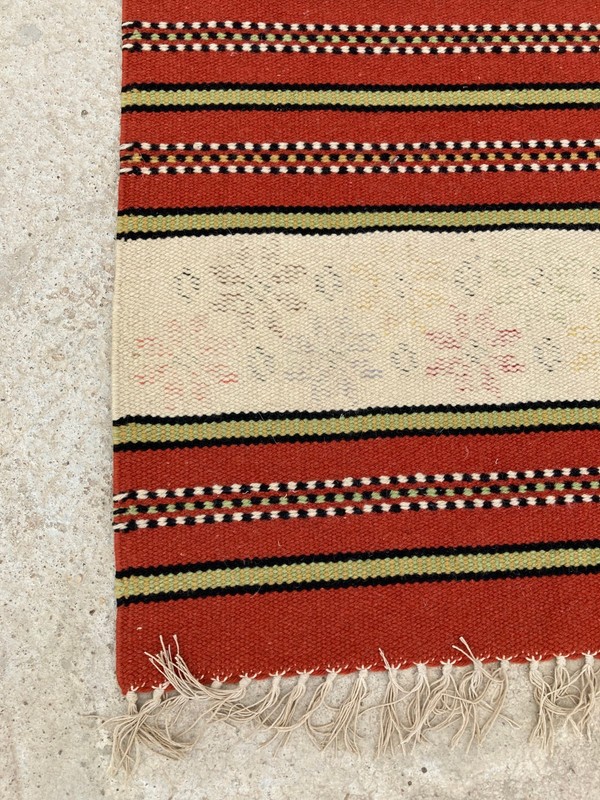 Vintage Traditional Handmade European Strip Flat Wool Kilim Floor Rug 117x62 cm gallery