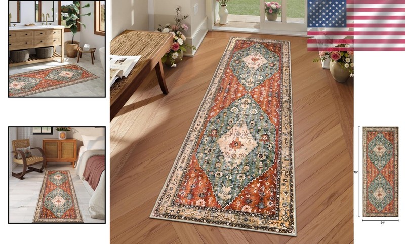 Boho Washable Runner Rug 2x6ft - Non Slip Hallway Carpet`/ gallery