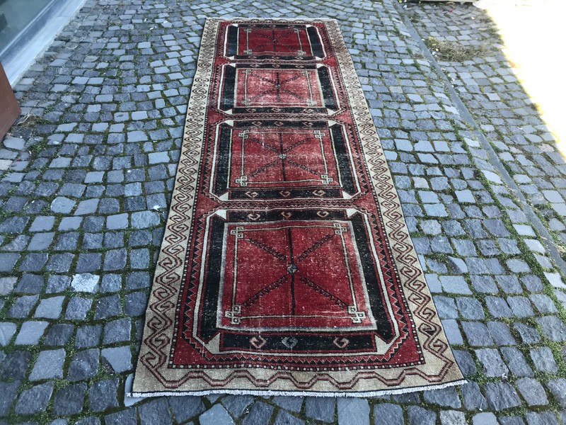 Turkish Vintage Rug Handmade Wool Rug Bohemian Runner Rug Home Rug 3,8 x 11, ft gallery