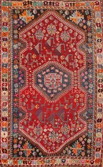 Tribal Vintage Red/ Ivory Hand-knotted Traditional Wool Rug Geometric Carpet 4×6