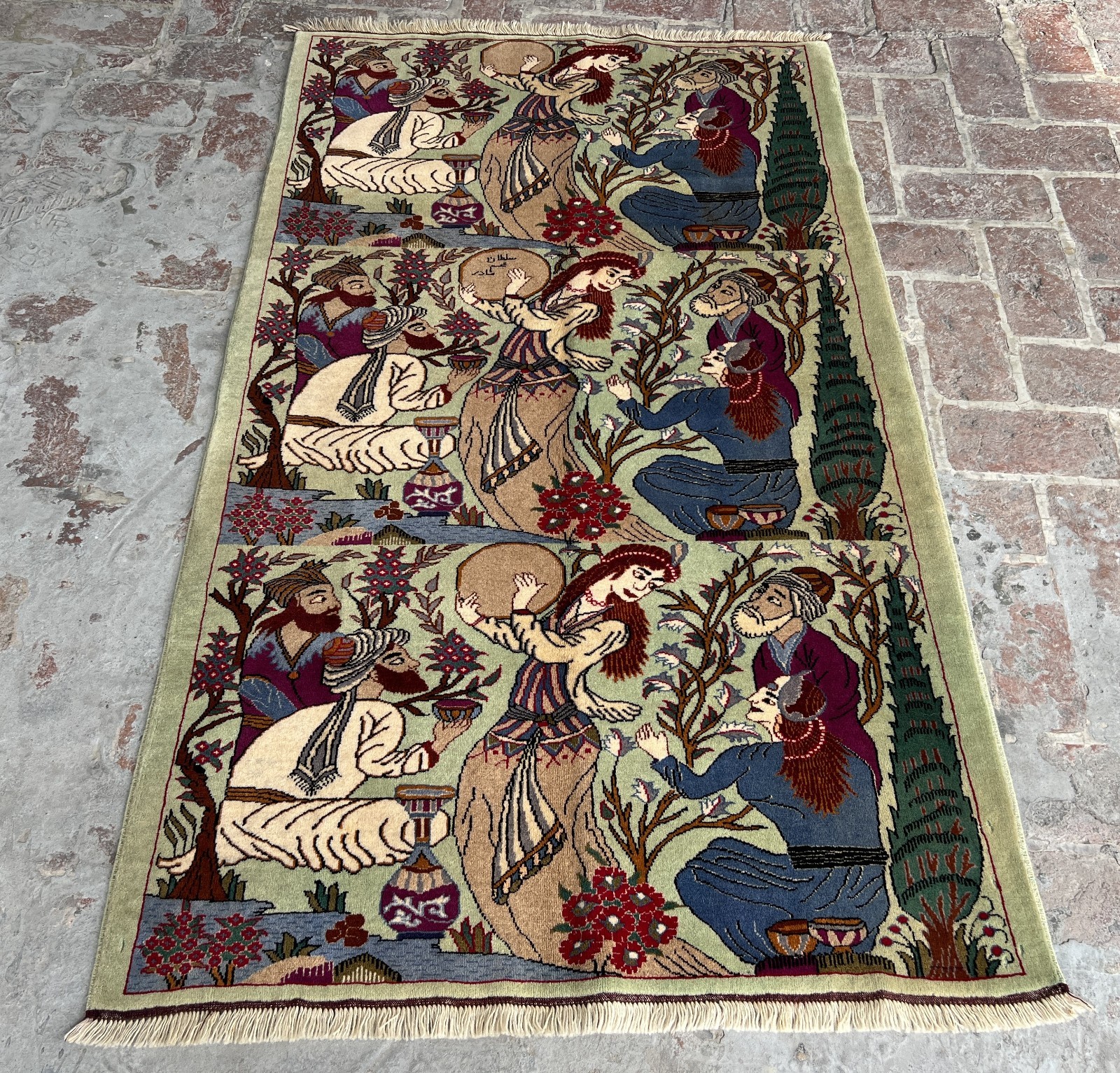 Afghan Pictorial Rug 4x6 Ft Hand Knotted Vintage Tribal Scene Wool Area Rug gallery