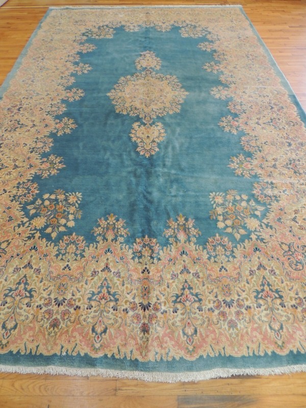 9x14 10x14 Antique Kermaan Oriental Area Rug BLUE Pink Stunning!wool knotted gallery