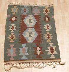 DECORATIVE KELIM RUG TURKISH HAND WOVEN 20+ RECTANGLE GREEN WOOL AREA RUG 3X4ft.