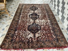 1950s Vintage Turkish Geometric Rug Large Handmade Wool Farmhouse Antique 6x10ft