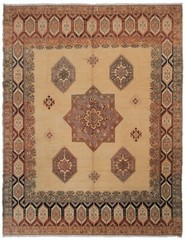 9×12 Magnificent Vintage Handmade Beige Area Rug Ikat Design Neutral Earth Tones
