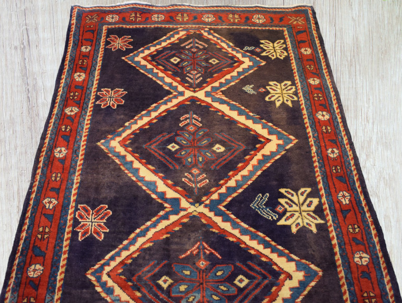 Rug. Butterfly Rug. Handmade Oriental Wool Runner Geometric Vintage 3'4 x 9'3 gallery