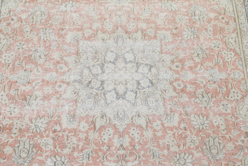 Muted Distressed Area Rug 10x12 Ft handmade Coral Wool Carpet Medallion Rug gallery