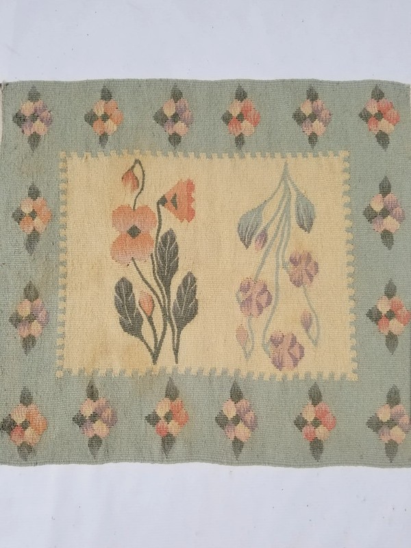 Vintage Traditional Handmade Swedish Style Wool Multi Kilim 1.9x1.8ft gallery