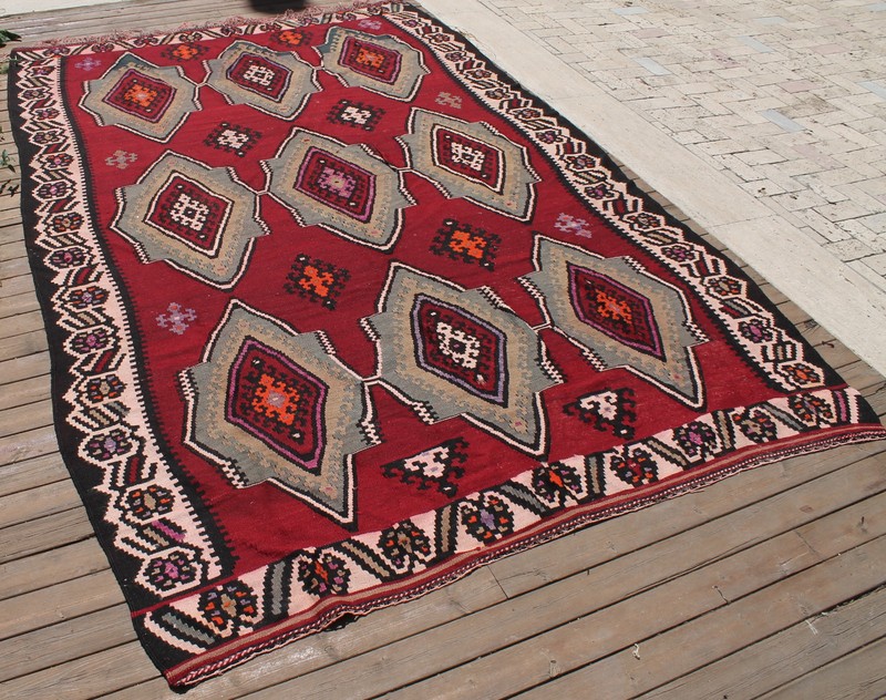 Turkish Kilim 6x10 Big Size Vintage Red Handmade Oriental Area Rug 204x306cm gallery