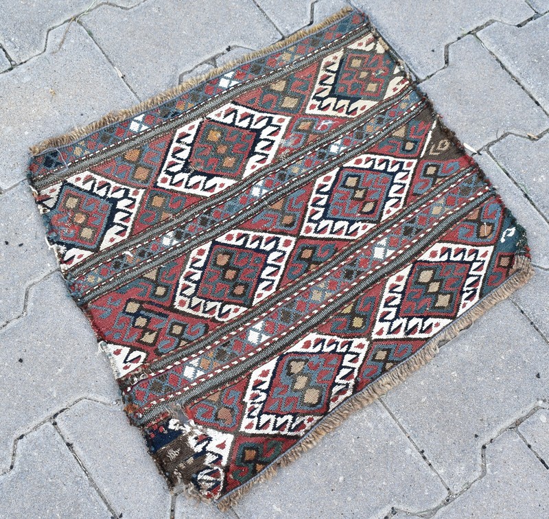 Caucasian Rug 19''x16'' +100 Age ANTIQUE Fragment Sumak Kilim 50x43cm gallery
