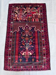 Vintage Nomad Maldari Tribal Belouch Natural Vegetable Dye Taimani Prayer Carpet