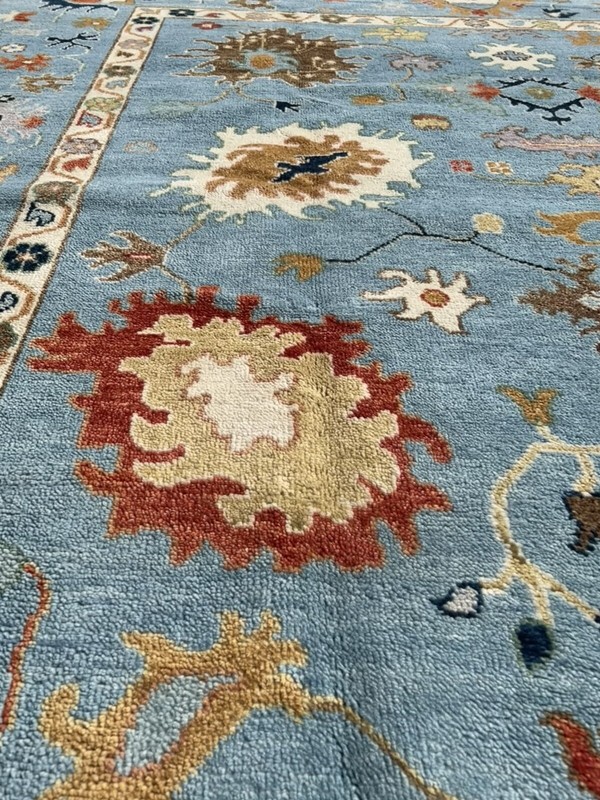 On Sale Genuine Hand Knotted Blue Oushak Geometric Area Rug Carpet 9’x11’10”,#9 gallery