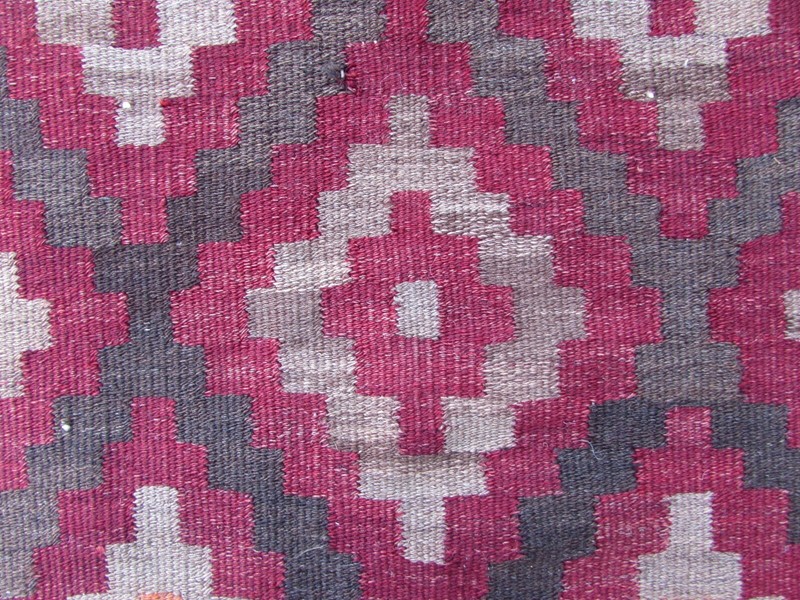 Vintage Traditional Hand Made Oriental Wool Red Brown Large Long kilim 278x105cm gallery
