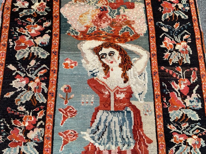 Antique Caucasian Karabagh Pictorial Rug Circa 1939’S Size 4.2x6.5 Ft gallery