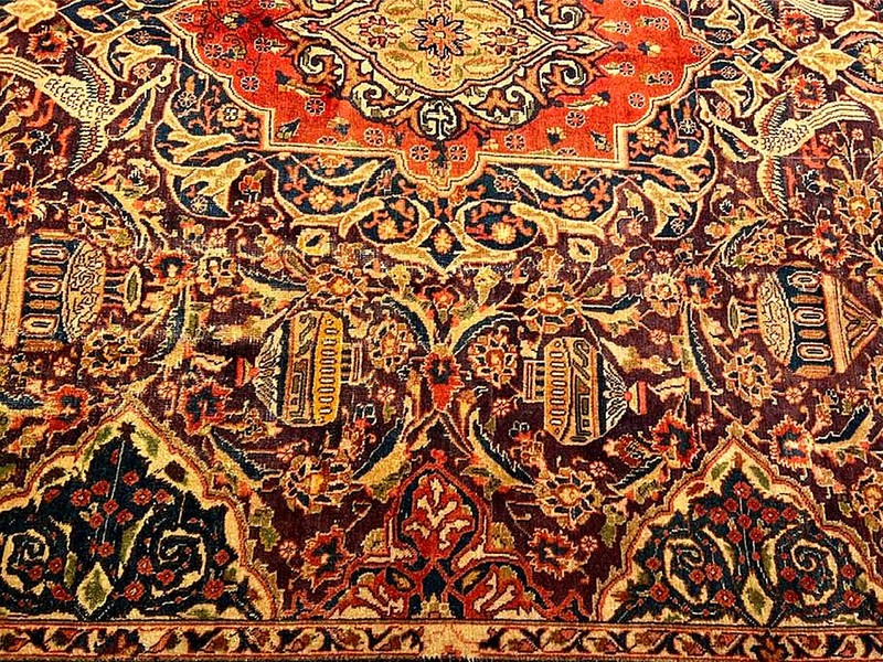 6.8 X 9.9 Ft HAND KNOTTED VINTAGE 1930S ARCHITECTURAL DESIGN PICTORIAL WOOL RUG gallery