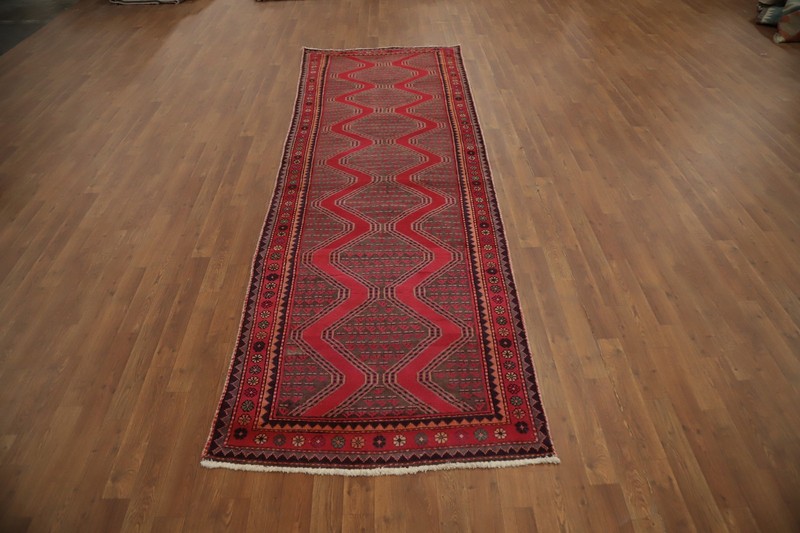 Vintage Red Wool Hand-knotted Traditional Tribal 10 ft Runner Rug 4x10 Carpet gallery