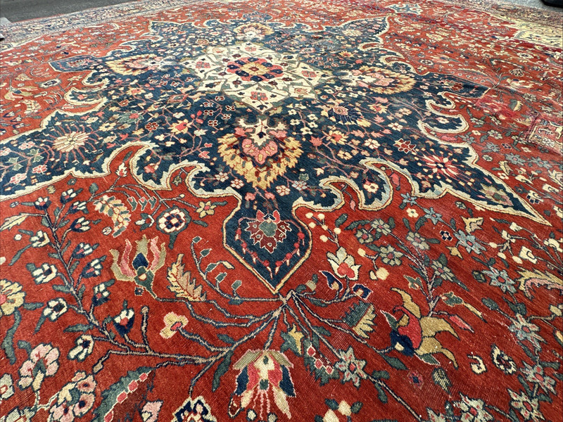 Auth: 19th C Antique Sarougk Farahaan Magnificent Botanical Beauty Red 12x15 gallery