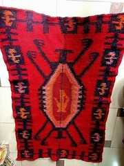 Antique Albanian traditional carpet kilim wool eagle red rug-145 cm x 92 cm-rar