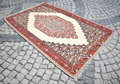 Vintage Kurdish Rug 58” x 91” Flat Woven Senneh Rug Fine Quality Wool Rug
