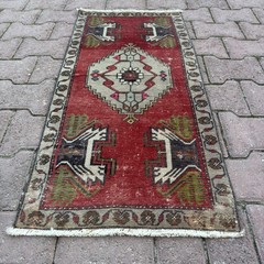 Wine Red 2×3 Hand Knotted Turkish Wool Rug With Olive Corner Motifs -Tariff Free
