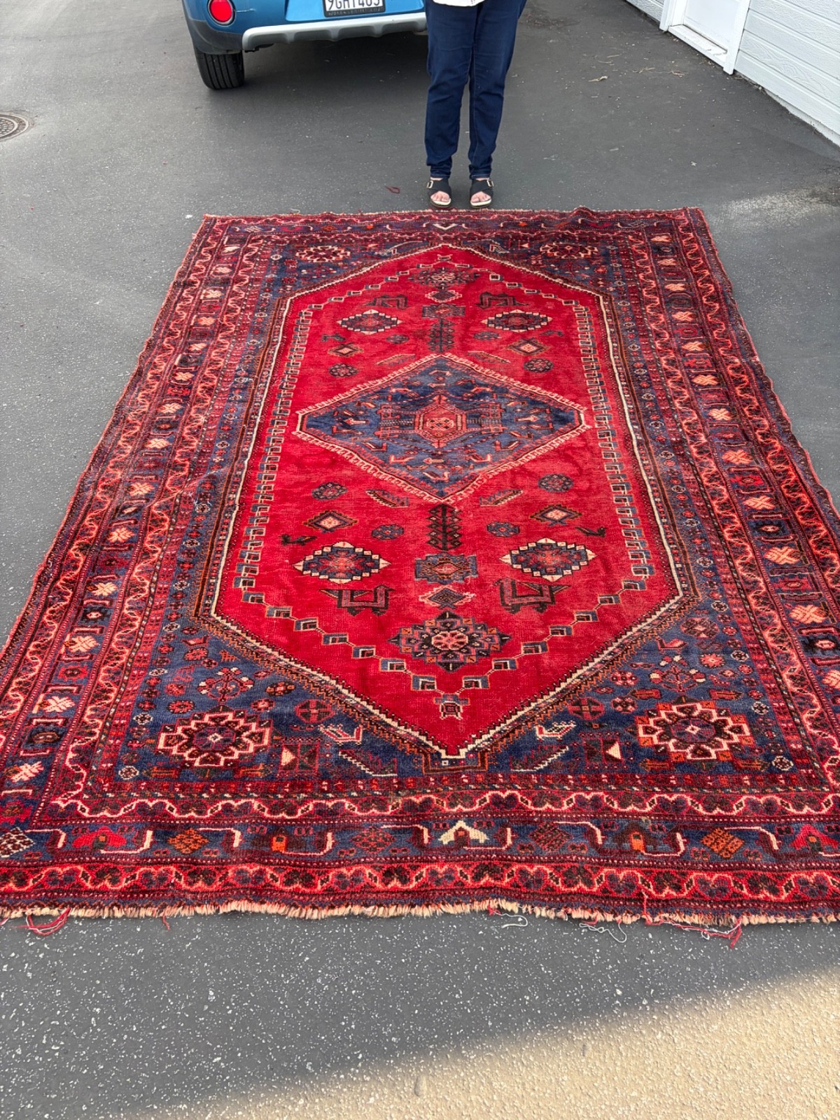 RED RUG 8x10 VINTAGE HANDMADE WOOL large, fine gallery
