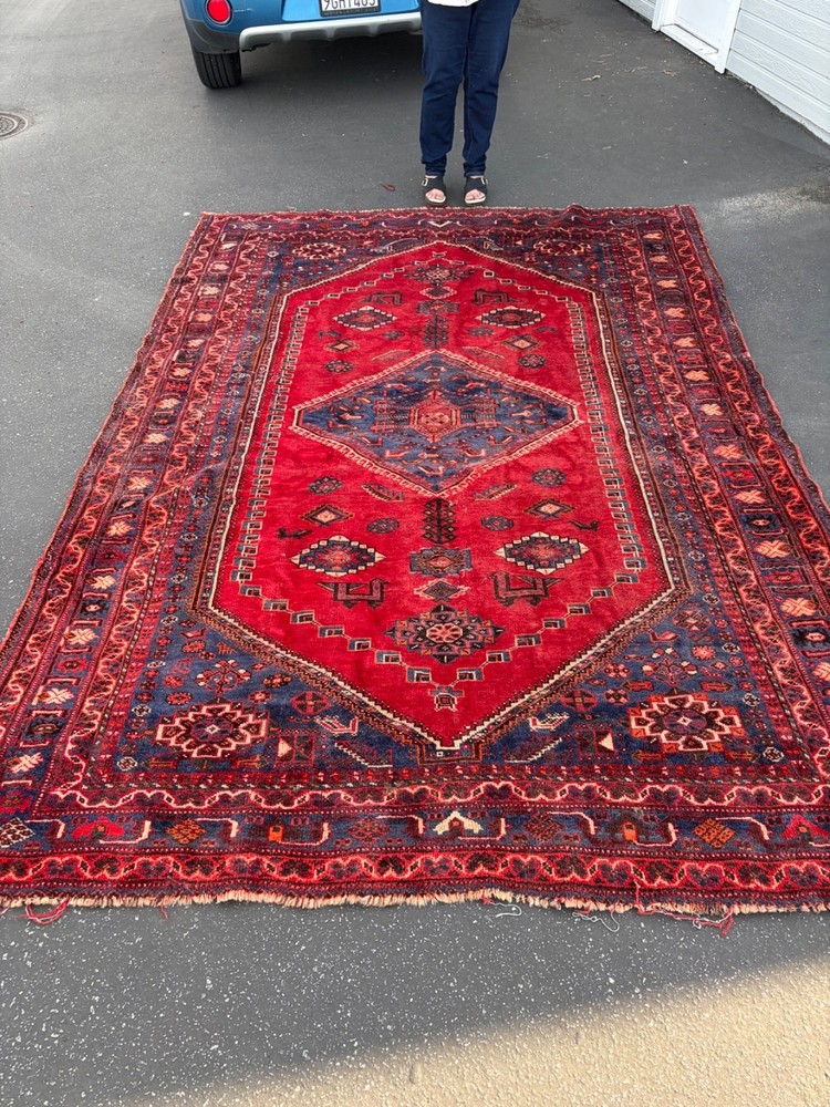RED RUG 8x10 VINTAGE HANDMADE WOOL large, fine