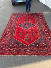 RED RUG 8×10 VINTAGE HANDMADE WOOL large, fine