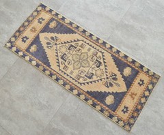 Vintage Distressed Small Area Rug Hand Knotted Oushak Rugs Yastik -1’7″x3’10’