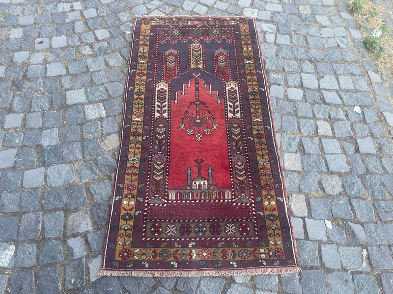 Bohemian Area Rug Handmade Wool Rug Turkish Vintage Traditional Rug 2,8 x 5,5 ft gallery