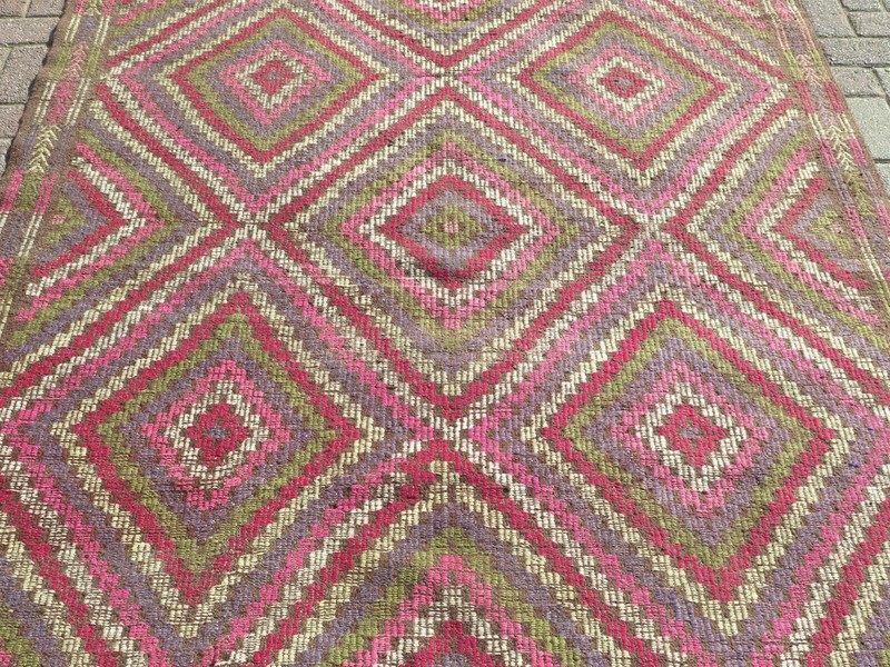Multicolor Anatolian Vintage Carpet, Diamond Pattern Boho Large Kelim 69"x121" gallery